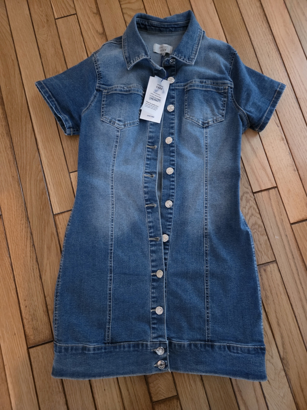 Love Tree Blue Denim Button-Front Shirt Dress